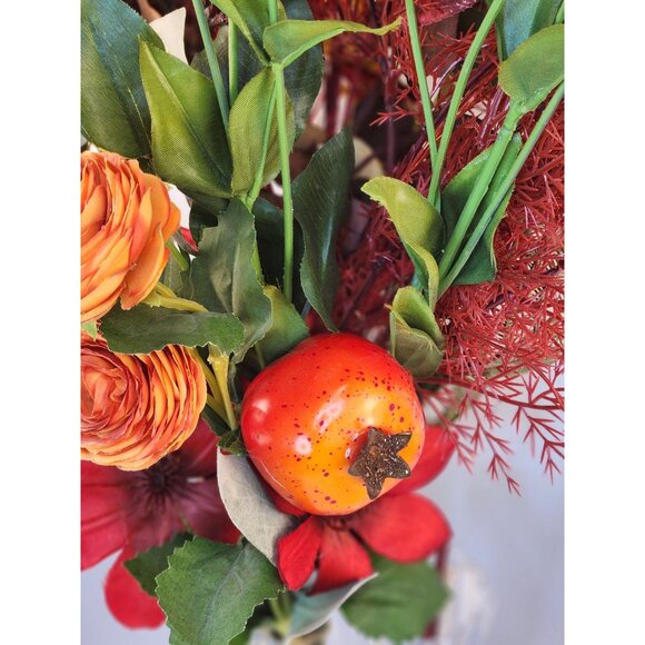 Artificial Fall Faux Floral Bouquet 13 Stems Red & Yellow Flowers Mixed Foliage - Picture 5 of 16